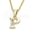 Oro Laminado Fancy Pendant, Gold Filled Style Initials Design, with White Cubic Zirconia, Polished, Golden Finish, 05.26.0028