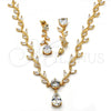 Oro Laminado Necklace and Earring, Gold Filled Style Teardrop and Leaf Design, with White Cubic Zirconia, Polished, Golden Finish, 06.205.0006