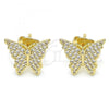 Oro Laminado Stud Earring, Gold Filled Style Butterfly Design, with White Micro Pave, Polished, Golden Finish, 02.156.0413