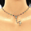 Oro Laminado Medium Rosary, Gold Filled Style Caridad del Cobre and Crucifix Design, with Multicolor Crystal, Polished, Golden Finish, 09.326.0003.18