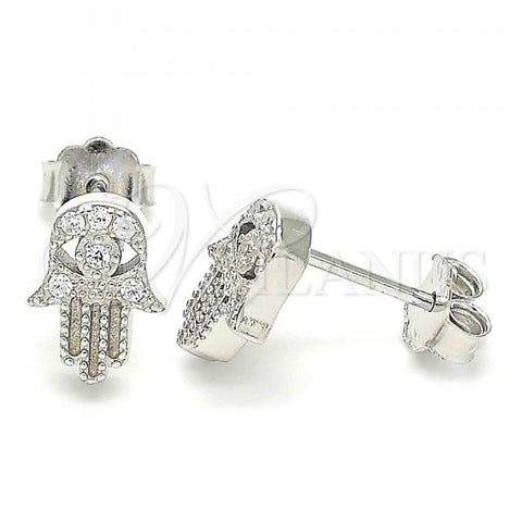 Sterling Silver Stud Earring, Hand of God Design, with White Micro Pave, Polished, Rhodium Finish, 02.336.0147