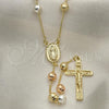 Oro Laminado Medium Rosary, Gold Filled Style Guadalupe and Crucifix Design, Polished, Tricolor, 09.253.0056.28
