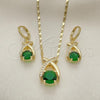 Oro Laminado Earring and Pendant Adult Set, Gold Filled Style with Green Cubic Zirconia and White Micro Pave, Polished, Golden Finish, 10.196.0080
