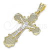 Oro Laminado Religious Pendant, Gold Filled Style Crucifix Design, Polished, Tricolor, 05.351.0163