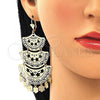Oro Laminado Chandelier Earring, Gold Filled Style Flower Design, Polished, Tricolor, 02.331.0020