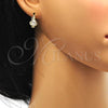 Oro Laminado Leverback Earring, Gold Filled Style with White Cubic Zirconia and White Micro Pave, Polished, Golden Finish, 02.195.0065