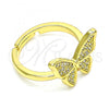 Oro Laminado Multi Stone Ring, Gold Filled Style Butterfly Design, with White Micro Pave, Polished, Golden Finish, 01.341.0047