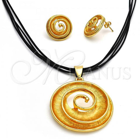 Oro Laminado Necklace and Earring, Gold Filled Style Spiral Design, Polished, Golden Finish, 06.59.0107.1