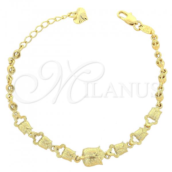 Oro Laminado Fancy Bracelet, Gold Filled Style Flower Design, Matte Finish, Golden Finish, 5.025.003