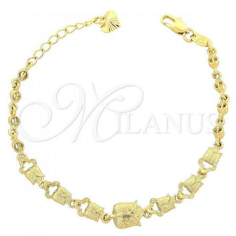 Oro Laminado Fancy Bracelet, Gold Filled Style Flower Design, Matte Finish, Golden Finish, 5.025.003
