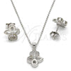 Sterling Silver Earring and Pendant Adult Set, Heart and Teardrop Design, with White Micro Pave, Polished, Rhodium Finish, 10.174.0182