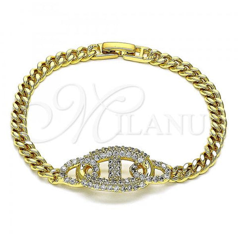 Oro Laminado Fancy Bracelet, Gold Filled Style with White Micro Pave, Polished, Golden Finish, 03.283.0090.07