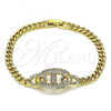 Oro Laminado Fancy Bracelet, Gold Filled Style with White Micro Pave, Polished, Golden Finish, 03.283.0090.07