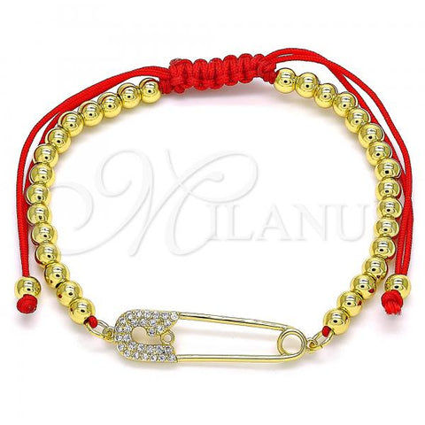 Oro Laminado Adjustable Bolo Bracelet, Gold Filled Style Ball Design, with White Micro Pave, Polished, Golden Finish, 03.313.0033.10