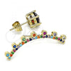 Oro Laminado Earcuff Earring, Gold Filled Style with Multicolor Cubic Zirconia, Polished, Golden Finish, 02.210.0626