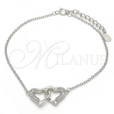 Sterling Silver Fancy Bracelet, Heart Design, with White Micro Pave, Polished, Rhodium Finish, 03.336.0025.07