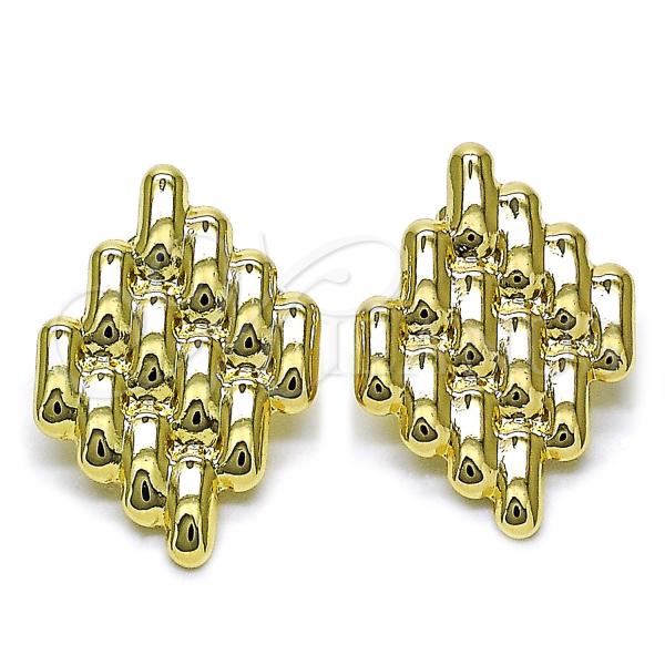 Oro Laminado Stud Earring, Gold Filled Style Hollow Design, Polished, Golden Finish, 02.428.0044