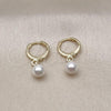 Oro Laminado Dangle Earring, Gold Filled Style Ball Design, with Ivory Mother of Pearl, Polished, Golden Finish, 02.213.0771