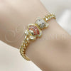 Oro Laminado Fancy Bracelet, Gold Filled Style Teddy Bear and Miami Cuban Design, with Garnet Cubic Zirconia and White Micro Pave, Polished, Golden Finish, 03.284.0061.1.07
