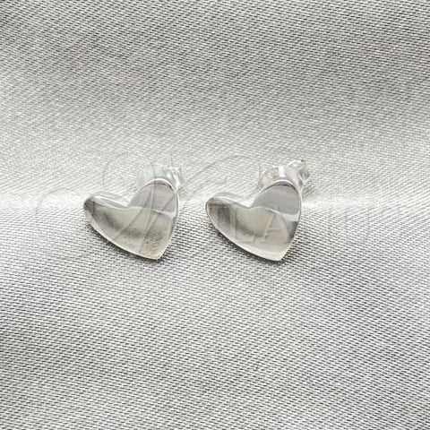 Sterling Silver Stud Earring, Heart Design, Polished, Silver Finish, 02.407.0003