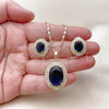Oro Laminado Earring and Pendant Adult Set, Gold Filled Style Cluster Design, with Sapphire Blue and White Cubic Zirconia, Polished, Golden Finish, 10.196.0189.2