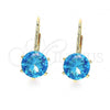 Oro Laminado Leverback Earring, Gold Filled Style with Blue Topaz Cubic Zirconia, Polished, Golden Finish, 5.128.074