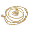 Oro Laminado Pendant Necklace, Gold Filled Style Heart Design, with White Micro Pave, Polished, Golden Finish, 04.195.0033.20