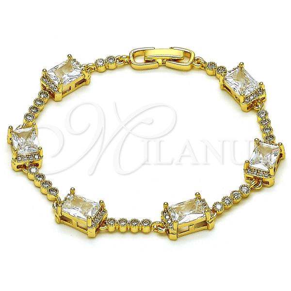 Oro Laminado Fancy Bracelet, Gold Filled Style with White Cubic Zirconia and White Micro Pave, Polished, Golden Finish, 03.283.0309.07