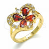 Oro Laminado Multi Stone Ring, Gold Filled Style Heart and Flower Design, with Garnet and White Cubic Zirconia, Polished, Golden Finish, 01.365.0005.07 (Size 7)