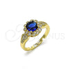 Oro Laminado Multi Stone Ring, Gold Filled Style Cluster and Flower Design, with Sapphire Blue Cubic Zirconia and White Micro Pave, Polished, Golden Finish, 01.284.0105.3