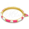 Oro Laminado Individual Bangle, Gold Filled Style Elephant Design, with White Crystal, Pink Enamel Finish, Golden Finish, 07.254.0002.1.03 (06 MM Thickness, Size 3 - 2.00 Diameter)