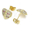 Oro Laminado Stud Earring, Gold Filled Style Heart Design, with Ruby and White Micro Pave, Polished, Golden Finish, 02.344.0085.1