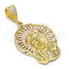Oro Laminado Religious Pendant, Gold Filled Style Jesus Design, Diamond Cutting Finish, Tricolor, 5.187.004