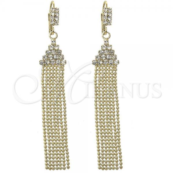 Oro Laminado Long Earring, Gold Filled Style with White Cubic Zirconia, Polished, Golden Finish, 5.124.027.1