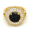 Oro Laminado Multi Stone Ring, Gold Filled Style Flower Design, with Black and White Cubic Zirconia, Polished, Golden Finish, 01.205.0010.3.08 (Size 8)