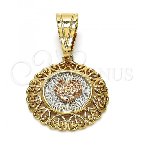 Oro Laminado Religious Pendant, Gold Filled Style Heart Design, Polished, Tricolor, 05.120.0088.1