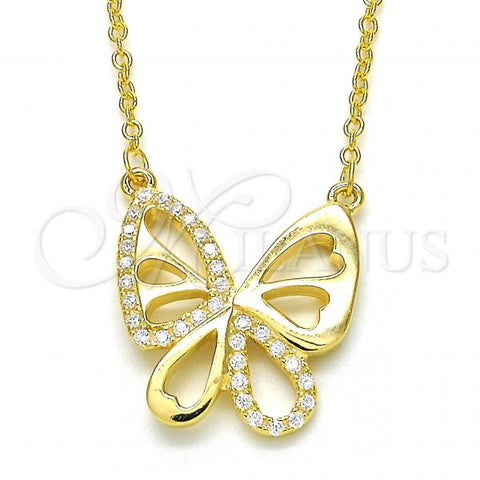 Sterling Silver Pendant Necklace, Butterfly Design, with White Cubic Zirconia, Polished, Golden Finish, 04.336.0044.2.16