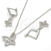 Sterling Silver Earring and Pendant Adult Set, Butterfly Design, with White Cubic Zirconia, Polished, Rhodium Finish, 10.286.0015