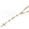 Oro Laminado Medium Rosary, Gold Filled Style Sagrado Corazon de Jesus and Crucifix Design, Polished, Golden Finish, 5.208.004.24