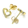 Oro Laminado Stud Earring, Gold Filled Style Heart Design, with White Micro Pave, Polished, Golden Finish, 02.342.0088