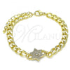 Oro Laminado Fancy Bracelet, Gold Filled Style Star of David Design, with White Micro Pave, Polished, Golden Finish, 03.341.0131.07