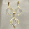 Oro Laminado Earring and Pendant Adult Set, Gold Filled Style Leaf Design, Golden Finish, 5.048.008