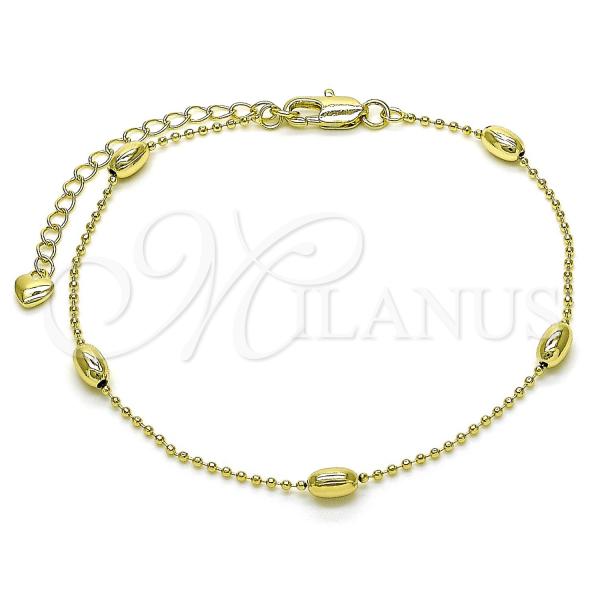 Oro Laminado Basic Anklet, Gold Filled Style Ball Design, Polished, Golden Finish, 04.213.0261.09