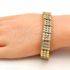 Oro Laminado Fancy Bracelet, Gold Filled Style Heart Design, with White Crystal, Diamond Cutting Finish, Golden Finish, 03.168.0016.08.GT