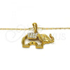 Oro Laminado Pendant Necklace, Gold Filled Style Elephant Design, with White Crystal, Polished, Golden Finish, 04.118.0115.18