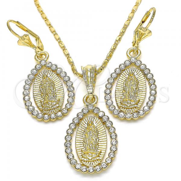 Oro Laminado Earring and Pendant Adult Set, Gold Filled Style with White Crystal, Polished, Golden Finish, 10.351.0012.2