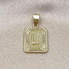 Oro Laminado Fancy Pendant, Gold Filled Style Initials Design, Polished, Golden Finish, 05.411.0040