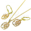 Oro Laminado Earring and Pendant Adult Set, Gold Filled Style Leaf Design, with White Cubic Zirconia, Polished, Golden Finish, 10.287.0009