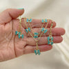 Oro Laminado Earring and Pendant Children Set, Gold Filled Style Butterfly Design, with White Crystal, Turquoise Enamel Finish, Golden Finish, 06.60.0004