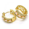 Oro Laminado Huggie Hoop, Gold Filled Style with Pink and White Cubic Zirconia, Polished, Golden Finish, 02.210.0086.3.15